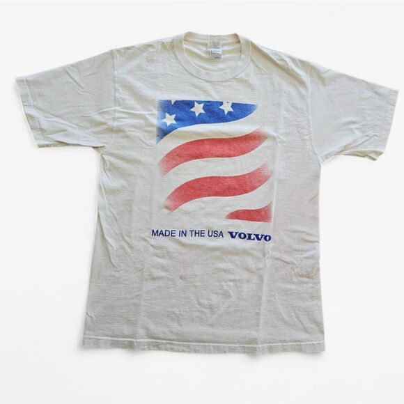 Vintage Volvo Made In The USA Flag Well Worn Short Sleeve Graphic Tee T-Shirt L